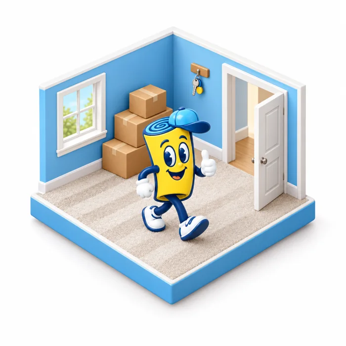 The mascot in an empty, freshly cleaned rental room